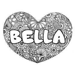 Coloring page first name BELLA - Heart mandala background