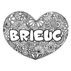 Coloring page first name BRIEUC - Heart mandala background