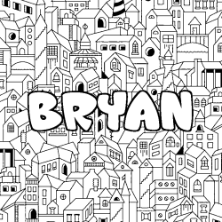 Coloring page first name BRYAN - City background