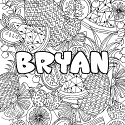 Coloring page first name BRYAN - Fruits mandala background