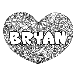 Coloring page first name BRYAN - Heart mandala background