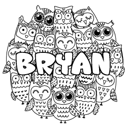 Coloring page first name BRYAN - Owls background