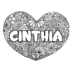 Coloring page first name CINTHIA - Heart mandala background