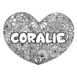 Coloring page first name CORALIE - Heart mandala background