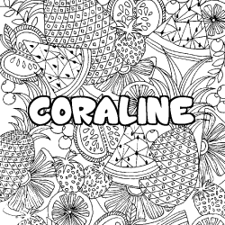 CORALINE - Fruits mandala background coloring