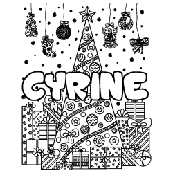 Coloring page first name CYRINE - Christmas tree and presents background