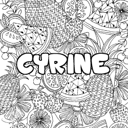 Coloring page first name CYRINE - Fruits mandala background