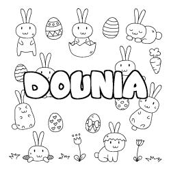 Coloring page first name DOUNIA - Easter background