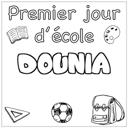 Coloring page first name DOUNIA - School First day background