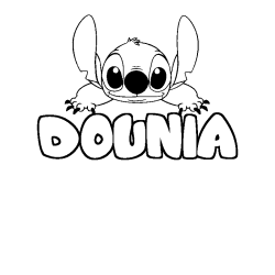 Coloring page first name DOUNIA - Stitch background