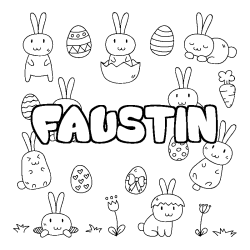 Coloring page first name FAUSTIN - Easter background