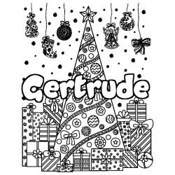 Coloring page first name Gertrude - Christmas tree and presents background