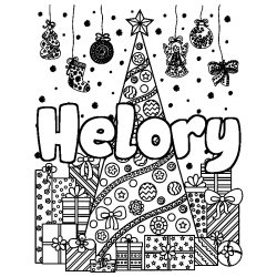 Coloring page first name Helory - Christmas tree and presents background