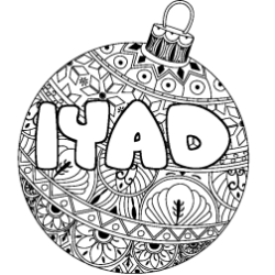 Coloring page first name IYAD - Christmas tree bulb background