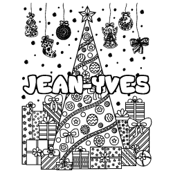 Coloring page first name JEAN-YVES - Christmas tree and presents background