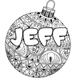 Coloring page first name JEFF - Christmas tree bulb background