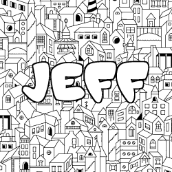 Coloring page first name JEFF - City background