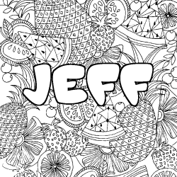 Coloring page first name JEFF - Fruits mandala background