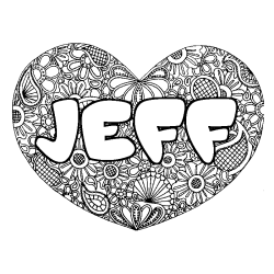 Coloring page first name JEFF - Heart mandala background