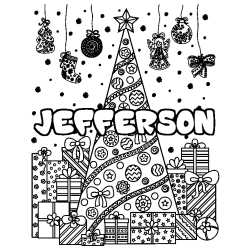 Coloring page first name JEFFERSON - Christmas tree and presents background