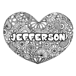 Coloring page first name JEFFERSON - Heart mandala background