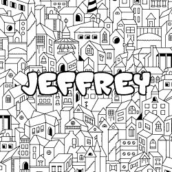 Coloring page first name JEFFREY - City background