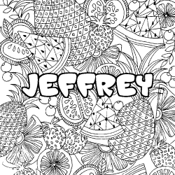 Coloring page first name JEFFREY - Fruits mandala background