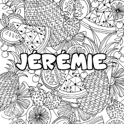 Coloring page first name JÉRÉMIE - Fruits mandala background