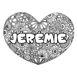 Coloring page first name JÉRÉMIE - Heart mandala background