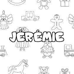 Coloring page first name JÉRÉMIE - Toys background