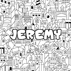 Coloring page first name JEREMY - City background