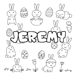 Coloring page first name JEREMY - Easter background