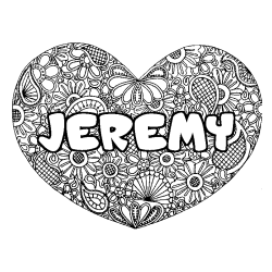 Coloring page first name JEREMY - Heart mandala background