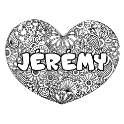 Coloring page first name JÉRÉMY - Heart mandala background