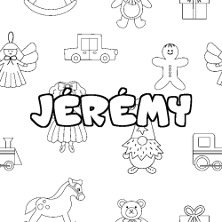 Coloring page first name JÉRÉMY - Toys background