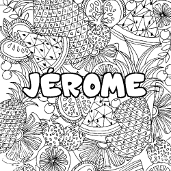 Coloring page first name JÉROME - Fruits mandala background