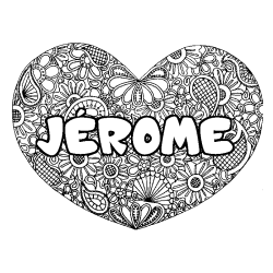 Coloring page first name JÉROME - Heart mandala background