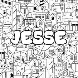 Coloring page first name JESSE - City background