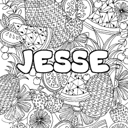 Coloring page first name JESSE - Fruits mandala background