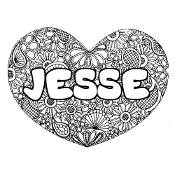 Coloring page first name JESSE - Heart mandala background