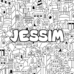 Coloring page first name JESSIM - City background