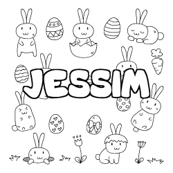 Coloring page first name JESSIM - Easter background