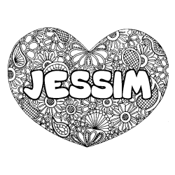 Coloring page first name JESSIM - Heart mandala background