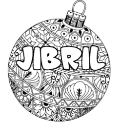 Coloring page first name JIBRIL - Christmas tree bulb background