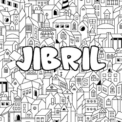 Coloring page first name JIBRIL - City background