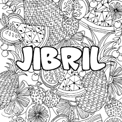 Coloring page first name JIBRIL - Fruits mandala background