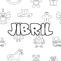 Coloring page first name JIBRIL - Toys background