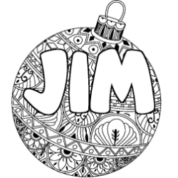 Coloring page first name JIM - Christmas tree bulb background