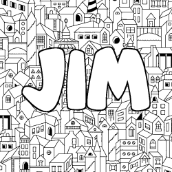 Coloring page first name JIM - City background