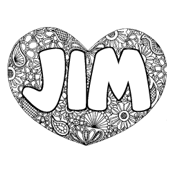 Coloring page first name JIM - Heart mandala background